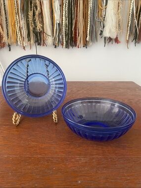 Hazel atlas Aurora Cobalt Blue Glass Small dessert Bowls - Set of 2